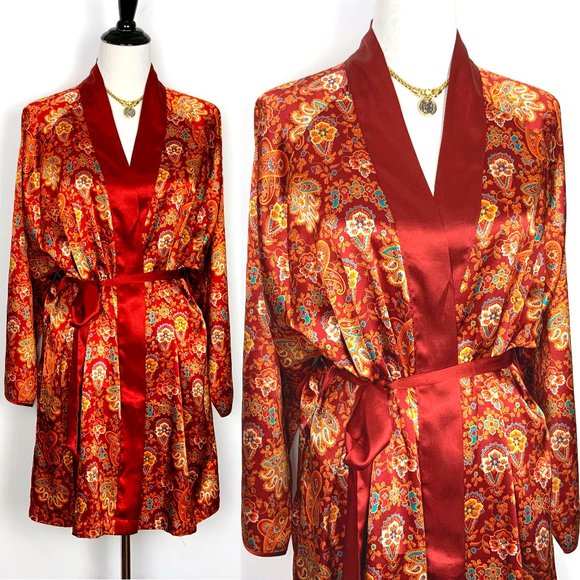 Cacique Other - Vintage Cacique Lingerie Satin Polyester Paisley Print Robe Sz M